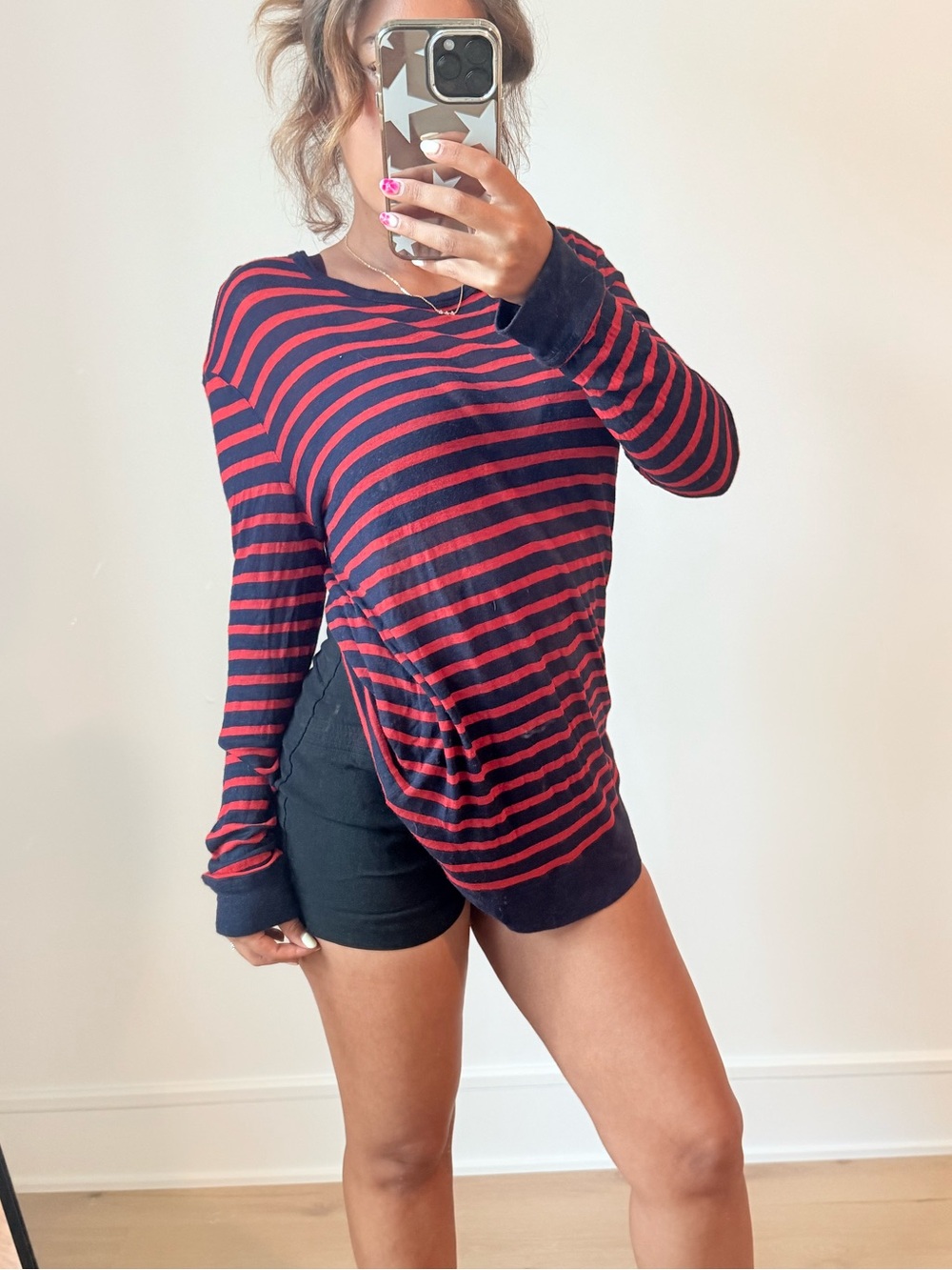 T by Alexander Wang Striped Long Sleeve Tee | Red & Navy Lightweight Size S